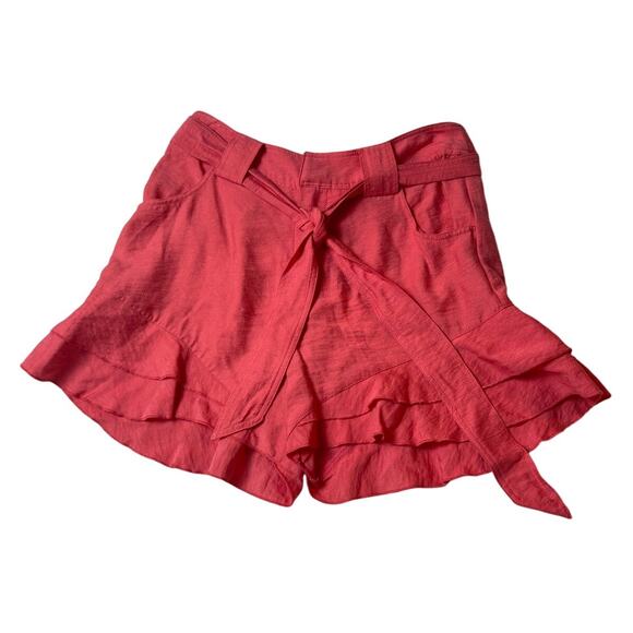 CeCe Nordstrom Coral Ruffle Hem Belted Shorts Size US 2 NWOT - Picture 1 of 3